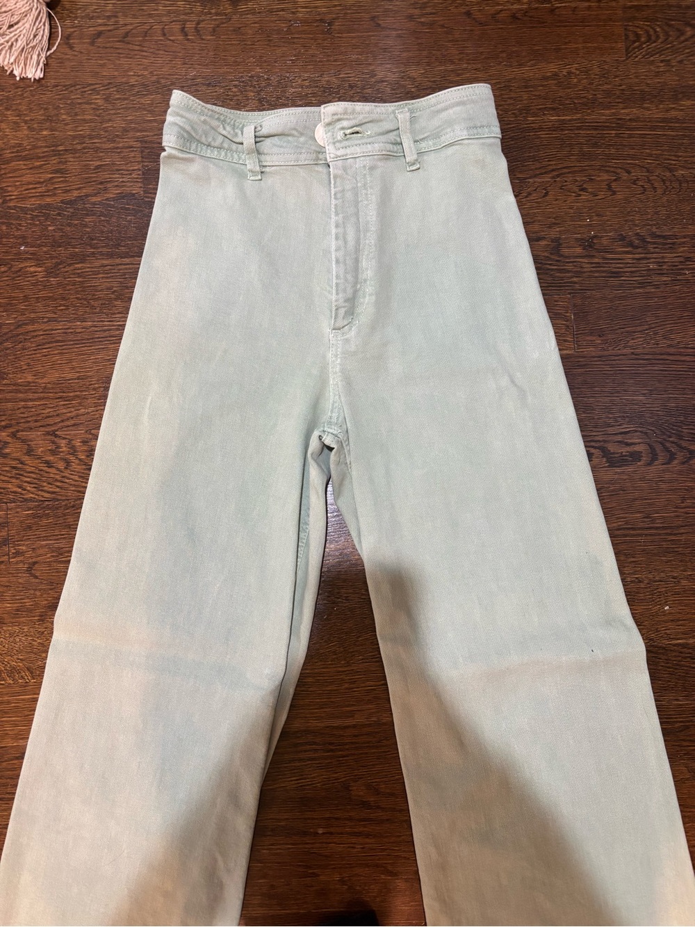Zara Wide-Leg Marine Cut Jeans in Sage Green - Picture 2 of 4